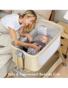 Cuna Lateral TotRun Ajustable 5 Alturas con Colchón y Ruedas 2