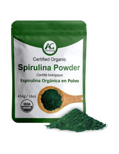 Polvo de Espirulina Orgánica AimGrow 454g - Vegano y Sin Gluten