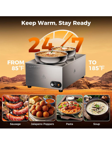 Calentador de Sopa Eléctrico CAMMOO 20qt Bain Marie 1200W