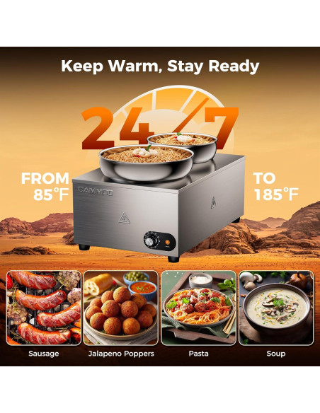 Calentador de Sopa Eléctrico CAMMOO 20qt Bain Marie 1200W Calentador de Sopa Eléctrico CAMMOO 20qt Bain Marie 1200W