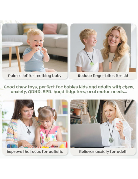 Collares Masticables Sensitivos de Silicona 100% Grado Alimenticio - Paquete de 6 Collares Masticables Sensitivos de Silicona 100% Grado Alimenticio - Paquete de 6