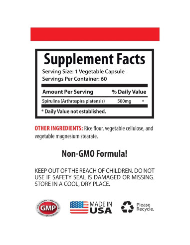 Cápsulas de Espirulina 100% Natural 85g - Suplemento Energético