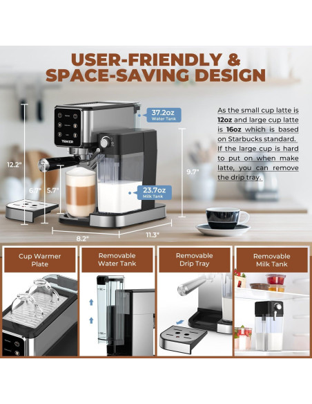 Máquina de Espresso TENKER CM5380 20 Bar con Espumador Automático Máquina de Espresso TENKER CM5380 20 Bar con Espumador Automático