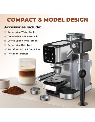 Máquina de Espresso TENKER CM5380 20 Bar con Espumador Automático