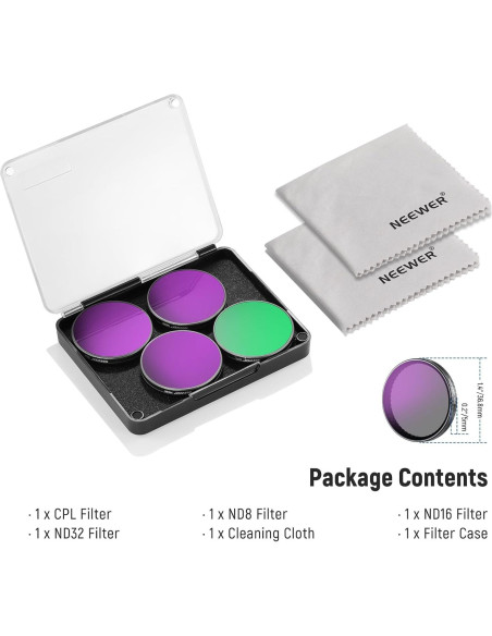 Juego de 4 Filtros ND NEEWER para DJI Osmo Action 5 Pro/4/3 Juego de 4 Filtros ND NEEWER para DJI Osmo Action 5 Pro/4/3