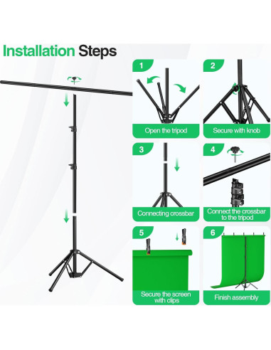 Kit de Fondo Verde Portátil Qoolfoto 1.52x2.13m con Soporte Ajustable