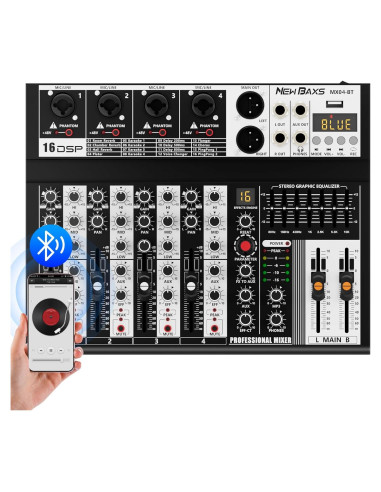 Mezclador de Audio BAXS MX04 de 4 Canales con Bluetooth y Efectos