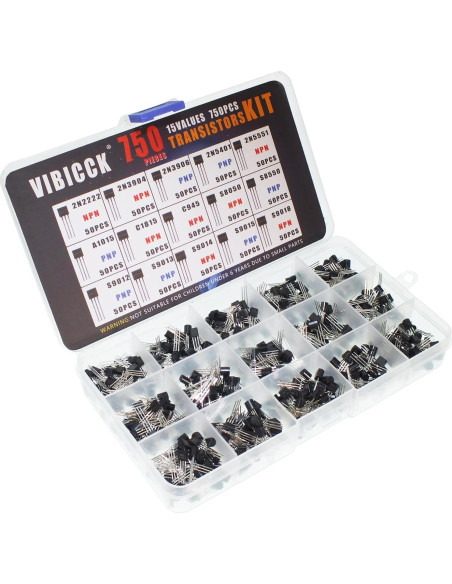 Kit de Transistores Bipolares VIBICCK 750 Piezas TO92 NPN PNP Kit de Transistores Bipolares VIBICCK 750 Piezas TO92 NPN PNP