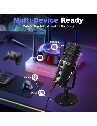 Micrófono USB Dinámico KXiSWIE USB-MIC001 para Streaming y Podcast