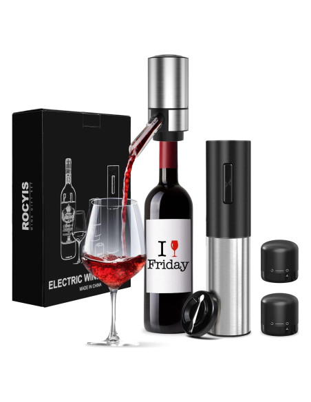 Juego de abridor de vino eléctrico Rocyis 5 piezas acero Juego de abridor de vino eléctrico Rocyis 5 piezas acero