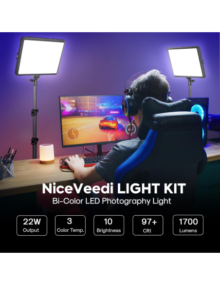 Kit de Iluminación LED NiceVeedi 22W con Trípode Ajustable Kit de Iluminación LED NiceVeedi 22W con Trípode Ajustable