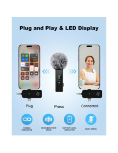 Micrófono Lavalier Inalámbrico BILIWAL J5 3 en 1 USB-C 2