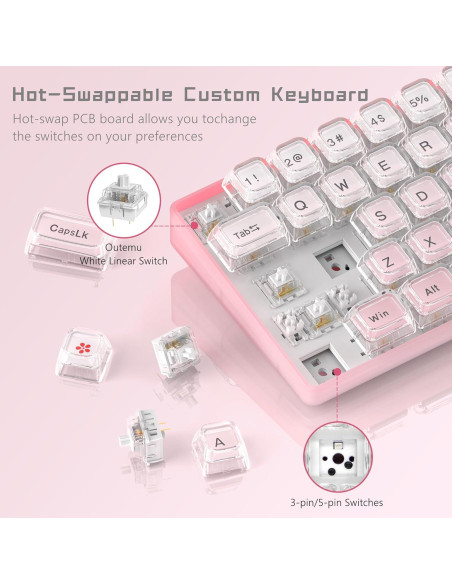 Teclado Womier W-K68 60% Mecánico Rosa RGB Personalizable Teclado Womier W-K68 60% Mecánico Rosa RGB Personalizable