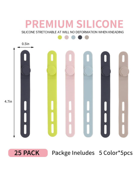 Oligei 25 Sujetadores de Cable de Silicona Reutilizables Oligei 25 Sujetadores de Cable de Silicona Reutilizables