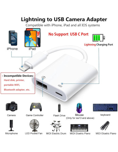 Adaptador Lightning a USB KikoSaka con carga y OTG 3.0