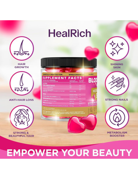 Gomitas Veganas HealRich para Cabello, Piel y Uñas - Biotina y Colágeno Gomitas Veganas HealRich para Cabello, Piel y Uñas - Biotina y Colágeno
