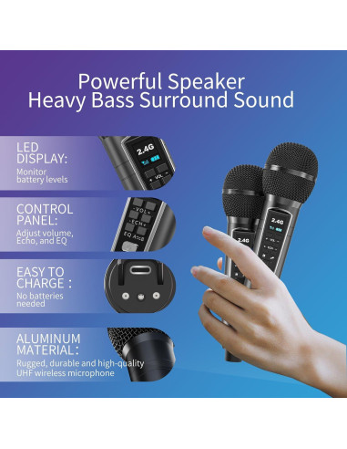 Máquina de Karaoke LSMOEO SD-317 con 2 Micrófonos UHF