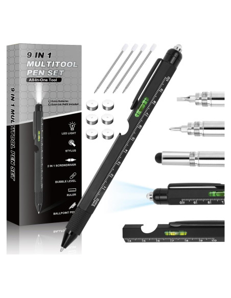 Bolígrafo Multitool 9 en 1 APHEKUL Negro EDC Bolígrafo Multitool 9 en 1 APHEKUL Negro EDC