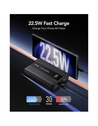 Banco de Energía VRURC 20000mAh Carga Rápida 4 Salidas Negro