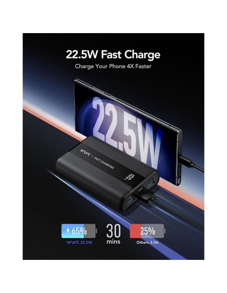 Banco de Energía VRURC 20000mAh Carga Rápida 4 Salidas Negro Banco de Energía VRURC 20000mAh Carga Rápida 4 Salidas Negro