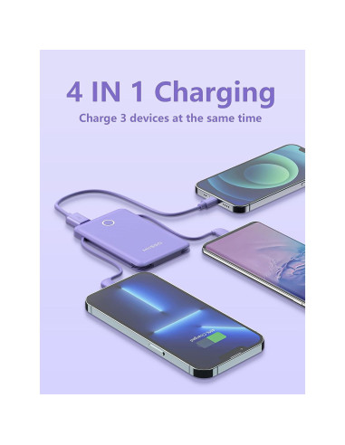 Cargador Portátil MIISSO 6000mAh Slim Morado con Cables