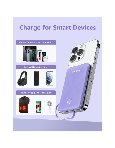 Cargador Portátil MIISSO 6000mAh Slim Morado con Cables