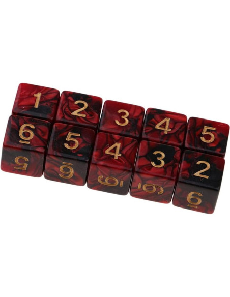 10 Dados Poliedricos D6 Acrílico 16mm Rojo Negro para RPG 10 Dados Poliedricos D6 Acrílico 16mm Rojo Negro para RPG