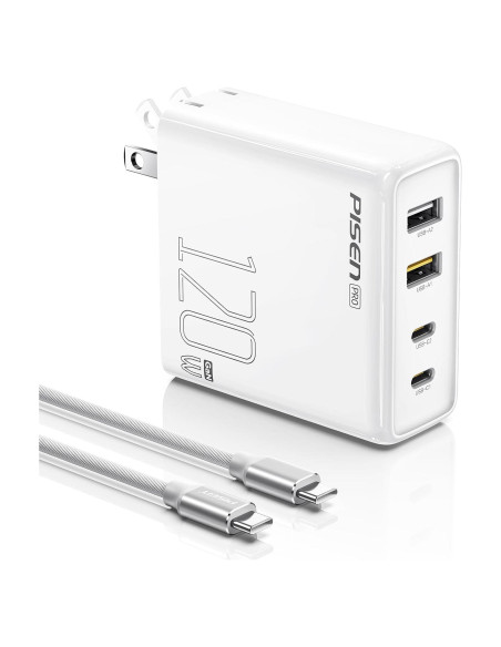 Cargador USB C PISEN 120W con 4 puertos y cable 1.83m Cargador USB C PISEN 120W con 4 puertos y cable 1.83m