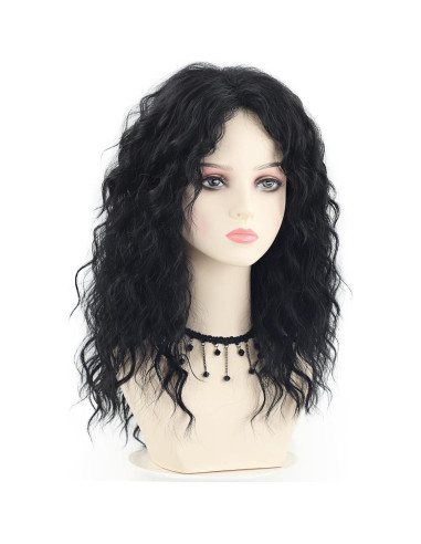 Peluca Larga Negra Rizada con Flequillo SEVENCOLORS 50.8cm