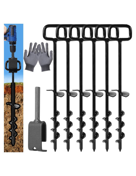 Estacas de Tierra Atornilladas Fulsuces 6PCS Adaptador Negro Estacas de Tierra Atornilladas Fulsuces 6PCS Adaptador Negro