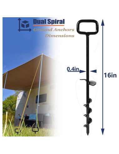Estacas de Tierra Atornilladas Fulsuces 6PCS Adaptador Negro