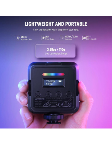 NEEWER RGB62 Luz de Video Magnética 2 Paquete Control APP