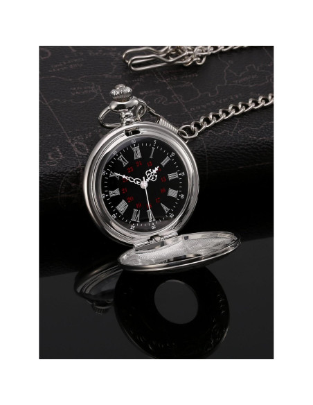 Reloj de bolsillo Hicarer plata con cadena desmontable Reloj de bolsillo Hicarer plata con cadena desmontable