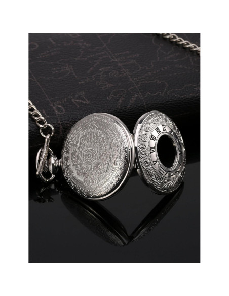 Reloj de bolsillo Hicarer plata con cadena desmontable Reloj de bolsillo Hicarer plata con cadena desmontable