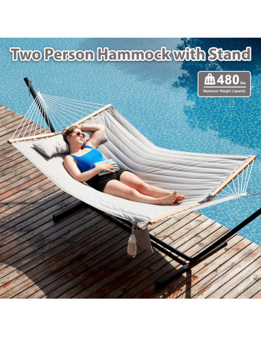Hamaca Doble Homgava con Soporte Acero 480 lbs Gris