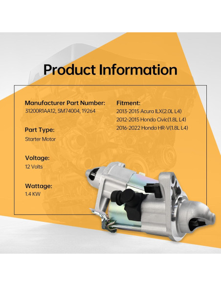 Motor de Arranque KUSATEC 31200R1AA12 para Acura y Honda Motor de Arranque KUSATEC 31200R1AA12 para Acura y Honda