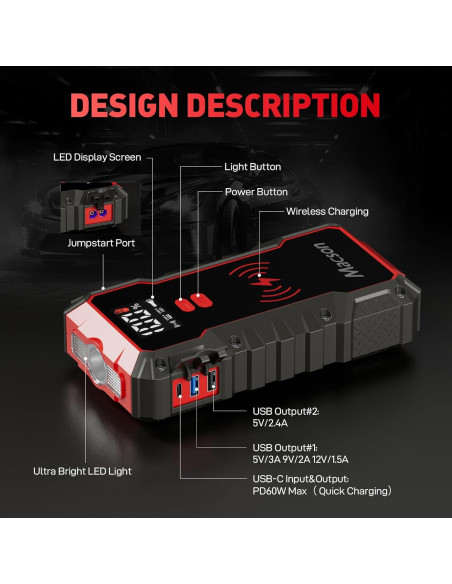 Arrancador de batería Macson M161A-016 3000A 12V 16000mAh Arrancador de batería Macson M161A-016 3000A 12V 16000mAh