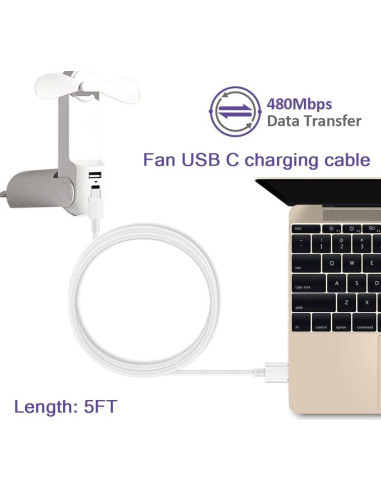 Cable de Carga USB C 1.5m para Ventiladores JISULIFE y más