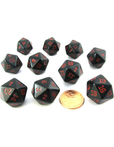 Juego de 10 Dados D20 19mm Koplow Games Negro Rojos