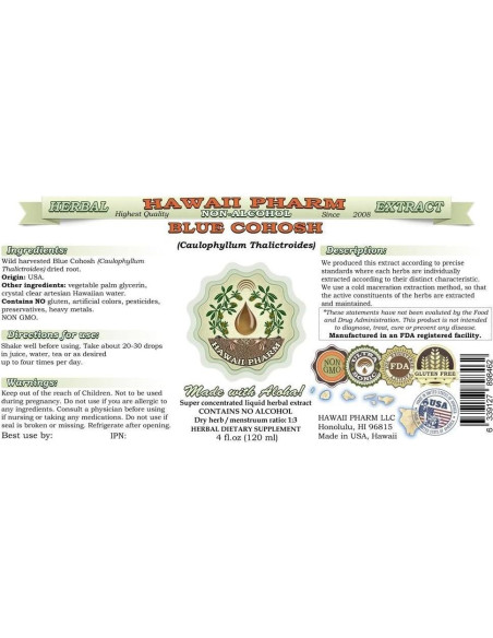 Extracto Líquido de Blue Cohosh Sin Alcohol Hawaii Pharm 59 ml Extracto Líquido de Blue Cohosh Sin Alcohol Hawaii Pharm 59 ml