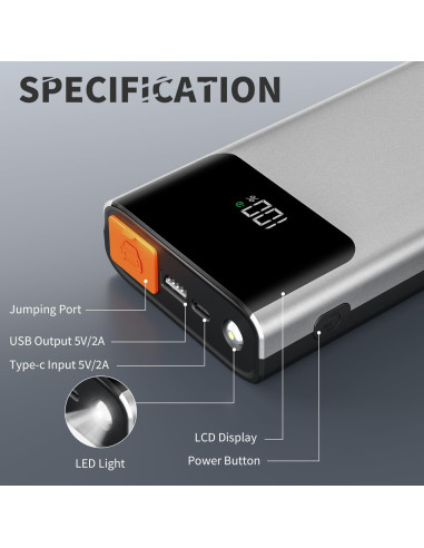 Arrancador de Batería YunStartics 2000A 12V con Luz LED