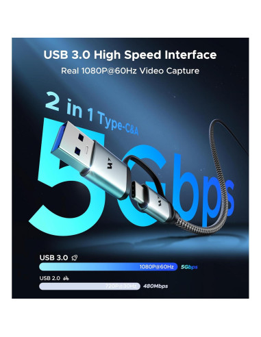 WARRKY Tarjeta de Captura HDMI 1080P 60FPS USB-C Gris