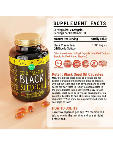 Cápsulas de Aceite de Semilla Negra Maju 60 Contenido 500mg