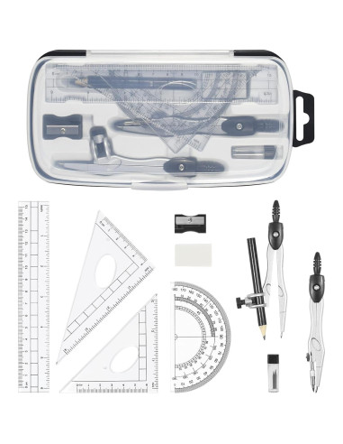 Juego de Geometría Unjoo 10 Piezas con Estuche Negro