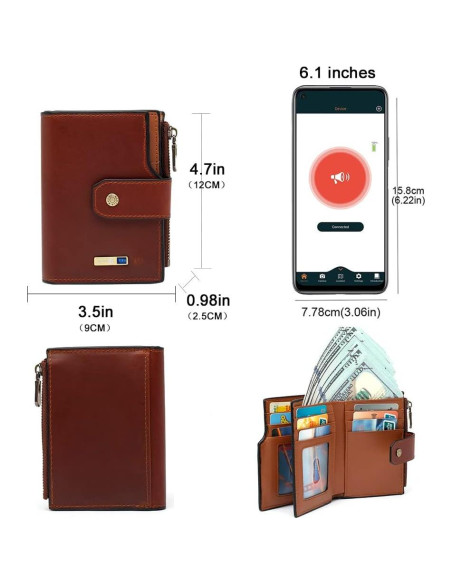 Billetera Bluetooth Anti-Pérdida de Cuero Marrón para Hombres Billetera Bluetooth Anti-Pérdida de Cuero Marrón para Hombres