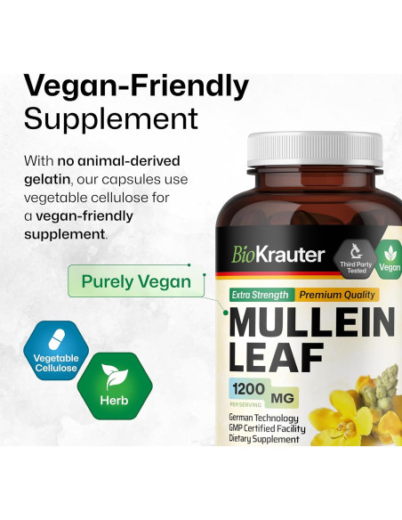 Cápsulas de Mullein BIO KRAUTER 1200 mg - 250 Unidades - Veganas Cápsulas de Mullein BIO KRAUTER 1200 mg - 250 Unidades - Veganas