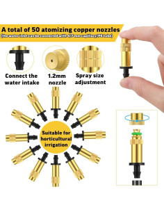 50 Boquillas de Riego Ajustables de Latón 3.68x0.79cm 2