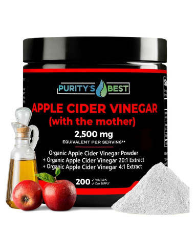 Vinagre de Sidra de Manzana Orgánico Purity's Best - 200 Cápsulas Veganas - 2500 mg