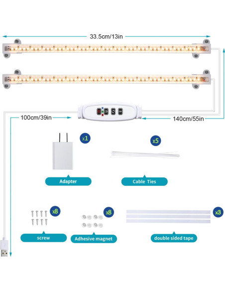 Tiras de luz LED para plantas Hywyimlait 3500K 2 cabezales Tiras de luz LED para plantas Hywyimlait 3500K 2 cabezales