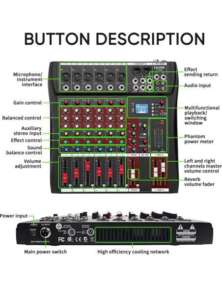 Mezclador de Audio FULODE CT60 6 Canales Bluetooth USB Mezclador de Audio FULODE CT60 6 Canales Bluetooth USB